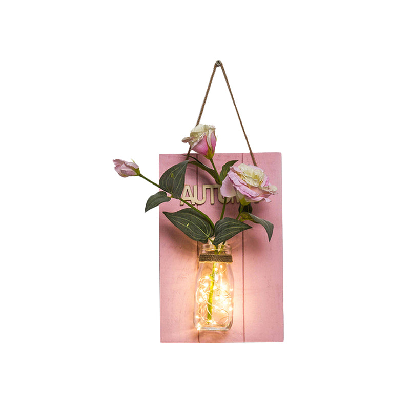 Frendorf | Roze Bloem/Tak Muur String Licht Rustieke Glazen Pot Twinkle Licht voor Café Restaurant
