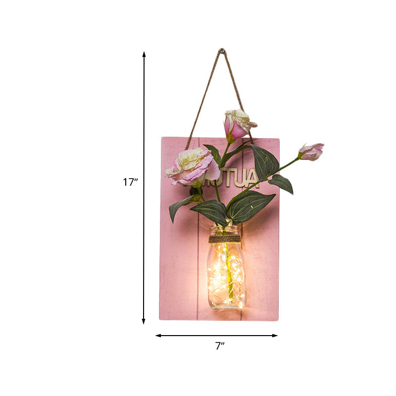 Frendorf | Roze Bloem/Tak Muur String Licht Rustieke Glazen Pot Twinkle Licht voor Café Restaurant