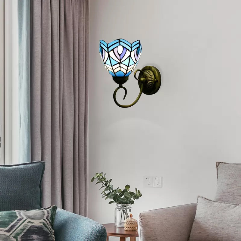 Frendorf | Mini Wandleuchte Tiffany-Stil Buntglas Einzelne Licht Wandmontage Licht für Schlafzimmer