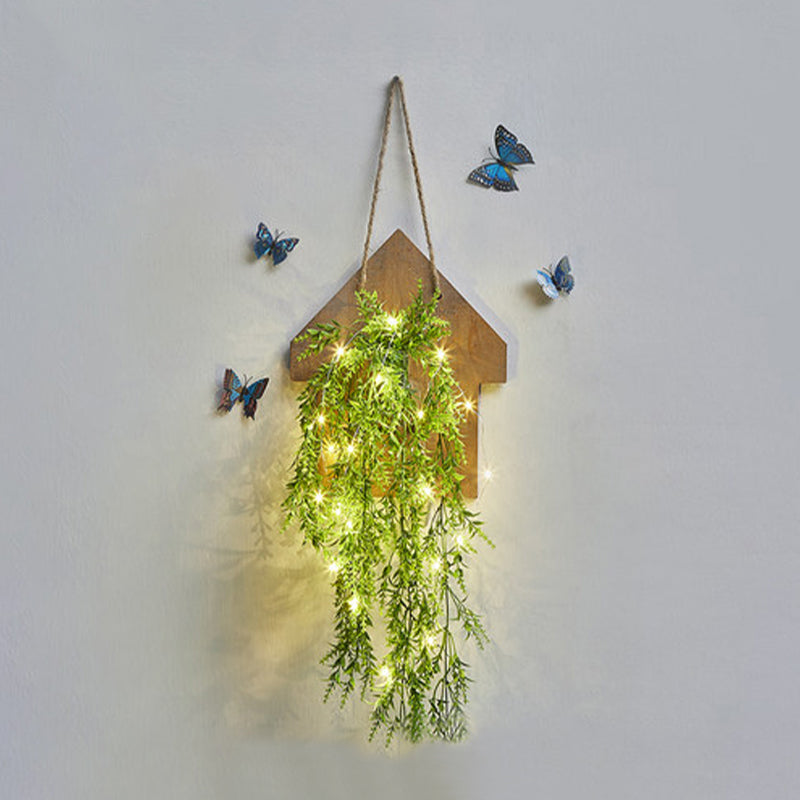 Frendorf | Houten Huis Vormige Wandlamp Moderne Bloem/Plant Accent Snoer Licht voor Café Thee Winkel