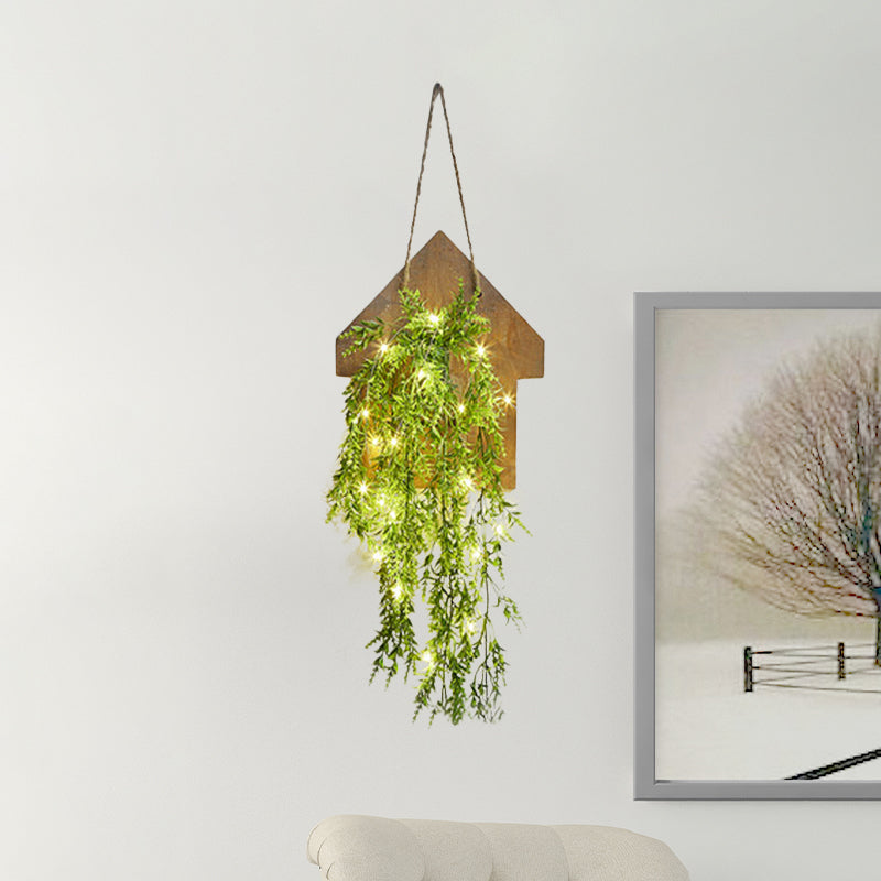 Frendorf | Houten Huis Vormige Wandlamp Moderne Bloem/Plant Accent Snoer Licht voor Café Thee Winkel