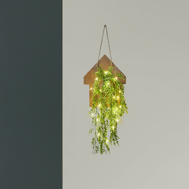 Frendorf | Houten Huis Vormige Wandlamp Moderne Bloem/Plant Accent Snoer Licht voor Café Thee Winkel
