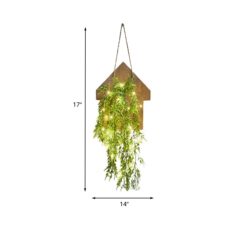 Frendorf | Houten Huis Vormige Wandlamp Moderne Bloem/Plant Accent Snoer Licht voor Café Thee Winkel