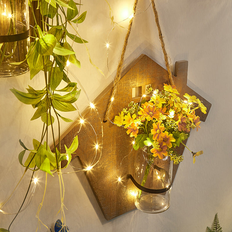 Frendorf | Houten Huis Vormige Wandlamp Moderne Bloem/Plant Accent Snoer Licht voor Café Thee Winkel