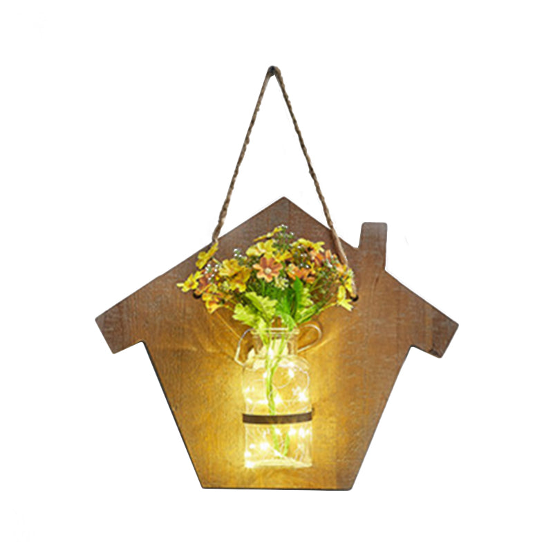 Frendorf | Houten Huis Vormige Wandlamp Moderne Bloem/Plant Accent Snoer Licht voor Café Thee Winkel