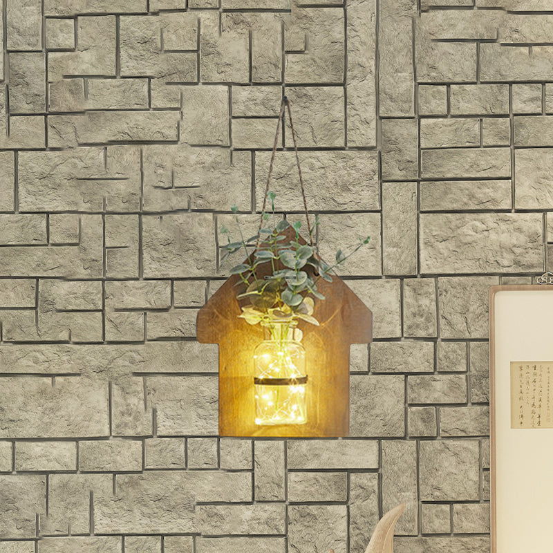 Frendorf | Houten Huis Vormige Wandlamp Moderne Bloem/Plant Accent Snoer Licht voor Café Thee Winkel