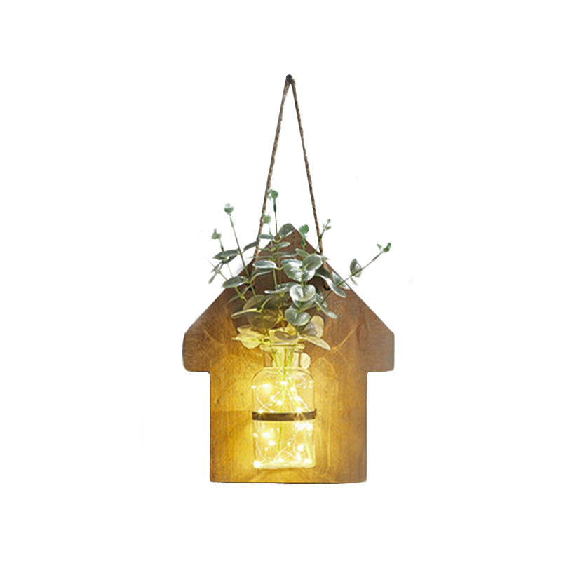 Frendorf | Houten Huis Vormige Wandlamp Moderne Bloem/Plant Accent Snoer Licht voor Café Thee Winkel