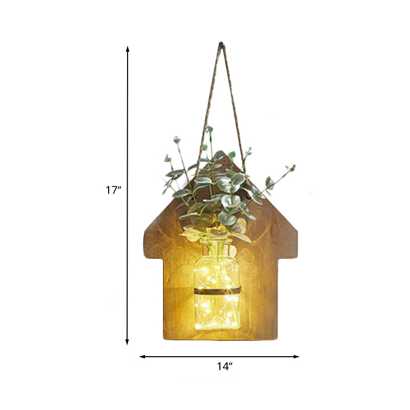 Frendorf | Houten Huis Vormige Wandlamp Moderne Bloem/Plant Accent Snoer Licht voor Café Thee Winkel