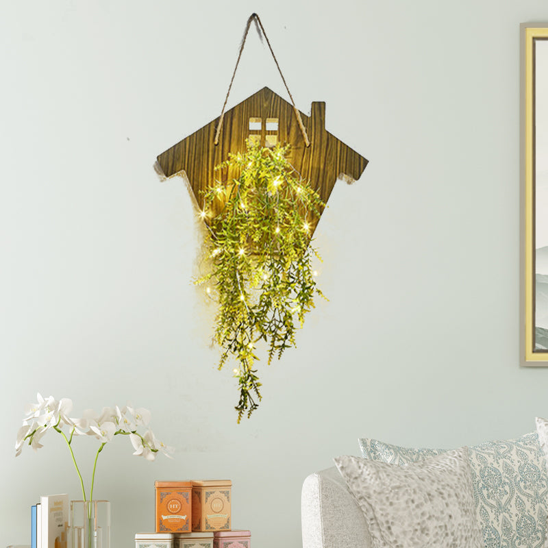 Frendorf | Houten Huis Vormige Wandlamp Moderne Bloem/Plant Accent Snoer Licht voor Café Thee Winkel