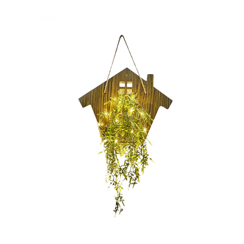 Frendorf | Houten Huis Vormige Wandlamp Moderne Bloem/Plant Accent Snoer Licht voor Café Thee Winkel