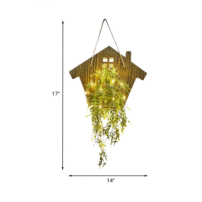 Frendorf | Houten Huis Vormige Wandlamp Moderne Bloem/Plant Accent Snoer Licht voor Café Thee Winkel