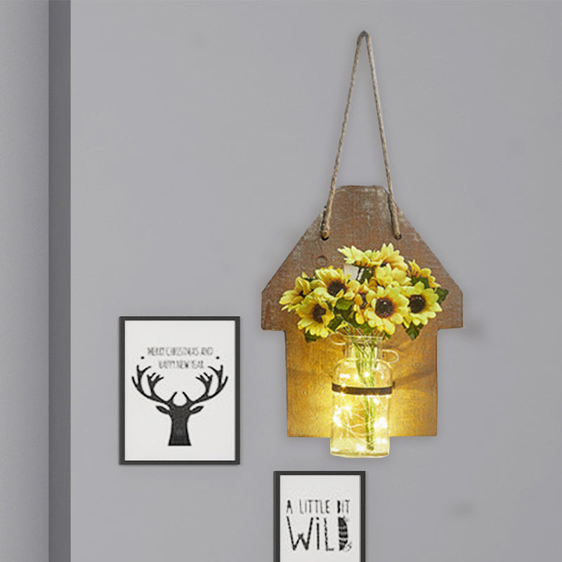 Frendorf | Houten Huis Vormige Wandlamp Moderne Bloem/Plant Accent Snoer Licht voor Café Thee Winkel