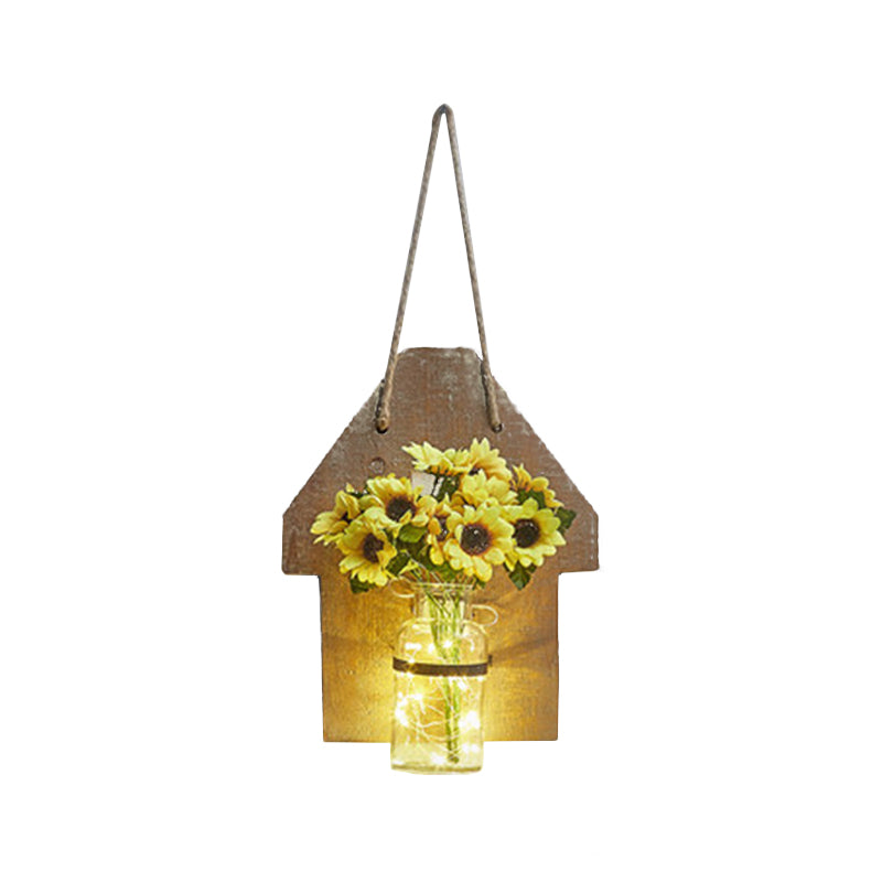 Frendorf | Houten Huis Vormige Wandlamp Moderne Bloem/Plant Accent Snoer Licht voor Café Thee Winkel