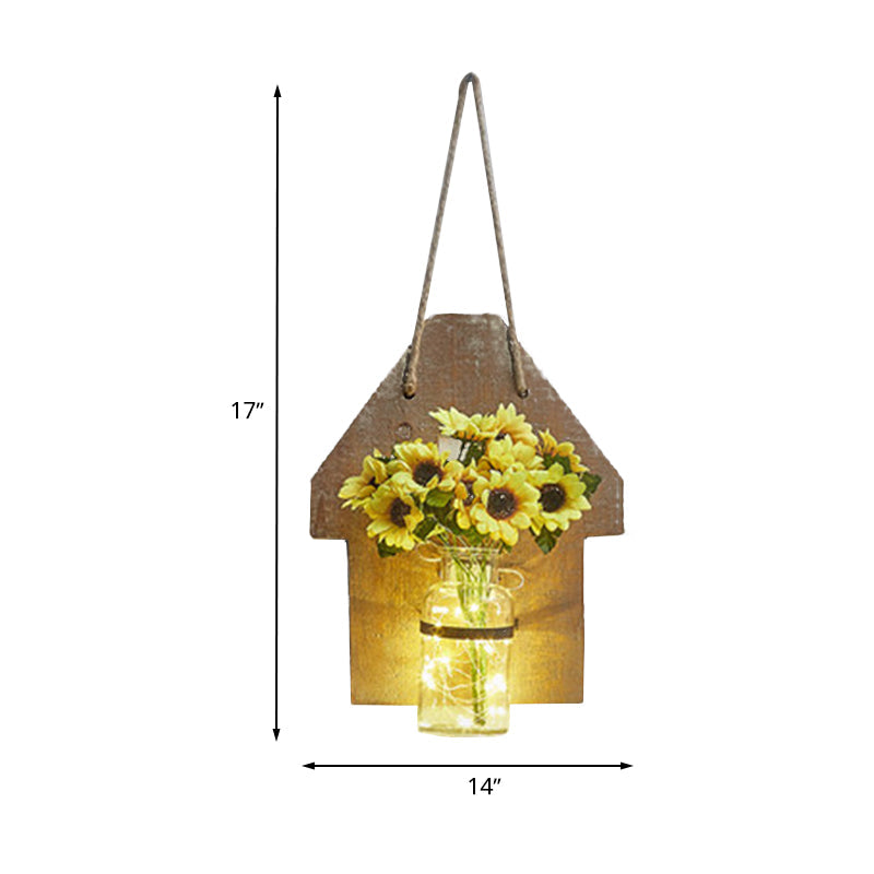 Frendorf | Houten Huis Vormige Wandlamp Moderne Bloem/Plant Accent Snoer Licht voor Café Thee Winkel