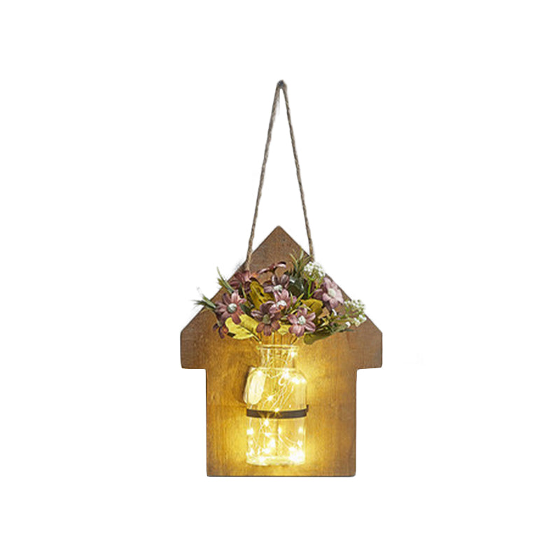 Frendorf | Houten Huis Vormige Wandlamp Moderne Bloem/Plant Accent Snoer Licht voor Café Thee Winkel