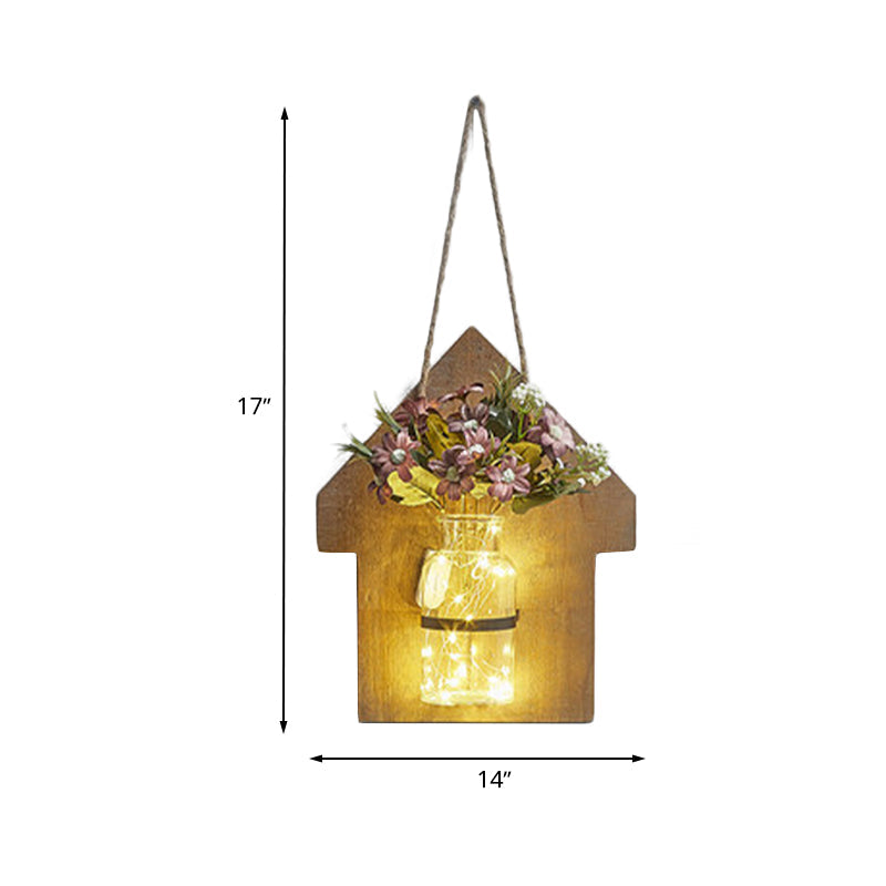 Frendorf | Houten Huis Vormige Wandlamp Moderne Bloem/Plant Accent Snoer Licht voor Café Thee Winkel