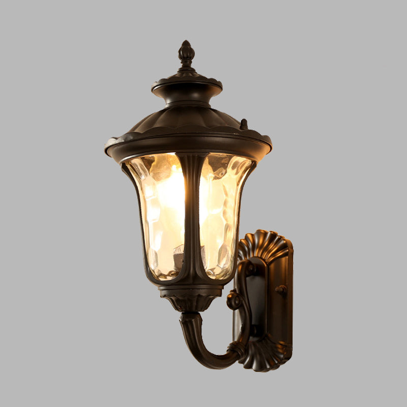 Frendorf | Wasser Glas Lotus Wandleuchte Farmhouse 1 Glühbirne Außen Wandmontierte Lampe in Messing/Schwarz