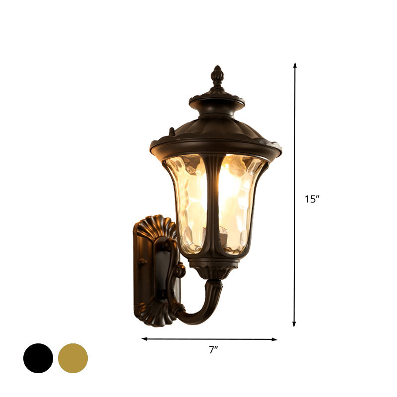 Frendorf | Wasser Glas Lotus Wandleuchte Farmhouse 1 Glühbirne Außen Wandmontierte Lampe in Messing/Schwarz