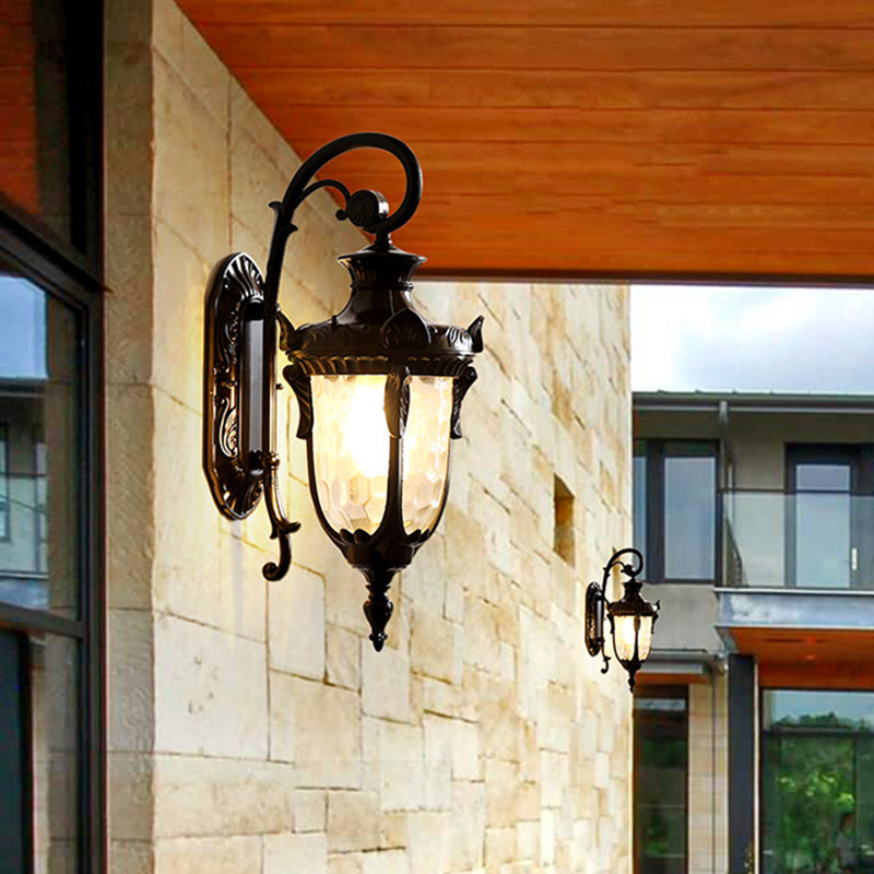 Frendorf | 1-Head Water Glass Wandlamp Muurbevestiging Platteland Goud/Zwart Dennennaald Buiten Wandlamp Verlichting