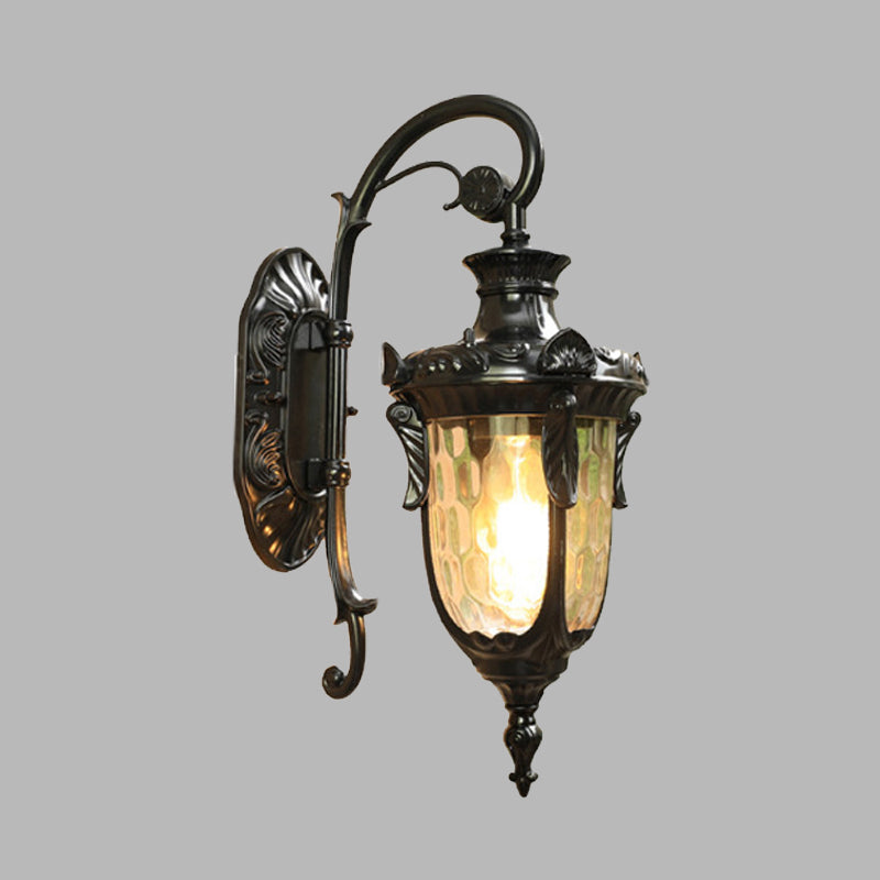 Frendorf | 1-Head Water Glass Wandlamp Muurbevestiging Platteland Goud/Zwart Dennennaald Buiten Wandlamp Verlichting