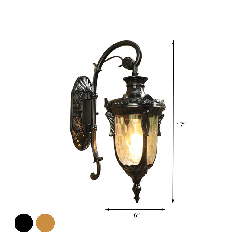 Frendorf | 1-Head Water Glass Wandlamp Muurbevestiging Platteland Goud/Zwart Dennennaald Buiten Wandlamp Verlichting