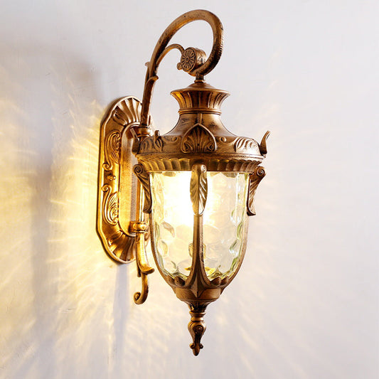 Frendorf | 1-Head Water Glass Wandlamp Muurbevestiging Platteland Goud/Zwart Dennennaald Buiten Wandlamp Verlichting