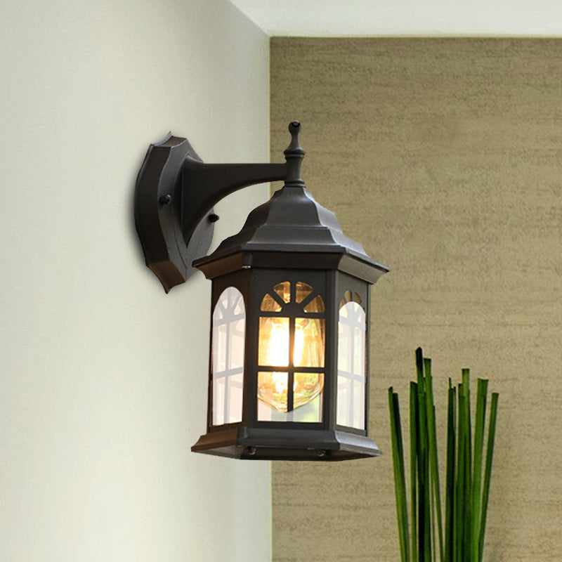 Frendorf | 1-Head Castle Wandleuchte Landhaus Weiß/Schwarz/Messing Aluminium Wandmontierte Lampe mit Klarglas-Schirm