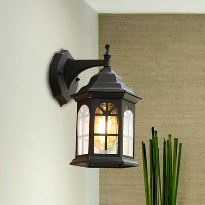 Frendorf | 1-Head Castle Wandleuchte Landhaus Weiß/Schwarz/Messing Aluminium Wandmontierte Lampe mit Klarglas-Schirm