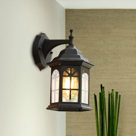 Frendorf | 1-Head Castle Wandleuchte Landhaus Weiß/Schwarz/Messing Aluminium Wandmontierte Lampe mit Klarglas-Schirm