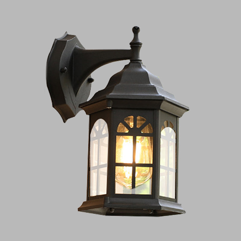 Frendorf | 1-Head Castle Wandleuchte Landhaus Weiß/Schwarz/Messing Aluminium Wandmontierte Lampe mit Klarglas-Schirm