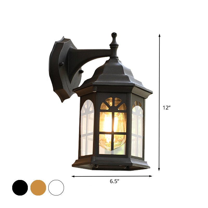 Frendorf | 1-Head Castle Wandleuchte Landhaus Weiß/Schwarz/Messing Aluminium Wandmontierte Lampe mit Klarglas-Schirm