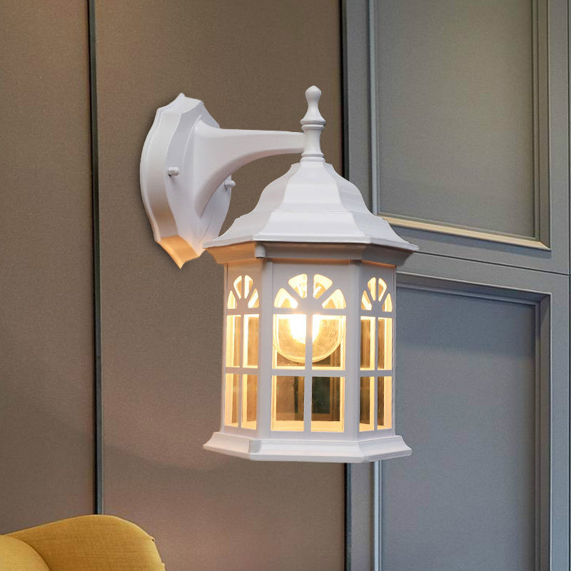 Frendorf | 1-Head Castle Wandleuchte Landhaus Weiß/Schwarz/Messing Aluminium Wandmontierte Lampe mit Klarglas-Schirm