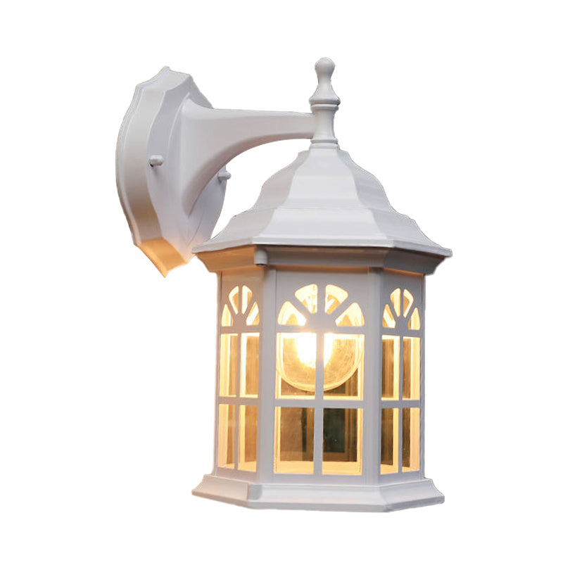 Frendorf | 1-Head Castle Wandleuchte Landhaus Weiß/Schwarz/Messing Aluminium Wandmontierte Lampe mit Klarglas-Schirm