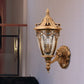 Frendorf | 1 Glühbirne Urne Wand Sconce Licht Loft Messing/schwarzes Metall Wandlampe Leuchte mit klarem geripptem Glas-Schirm