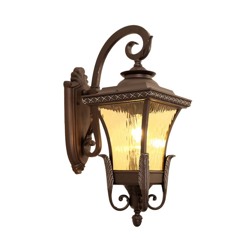 Frendorf | 1 Glühbirne Aluminium Wand-Sconces Land Dunkelkaffee Laterne Außenwandleuchte mit Wasser Glas Schirm
