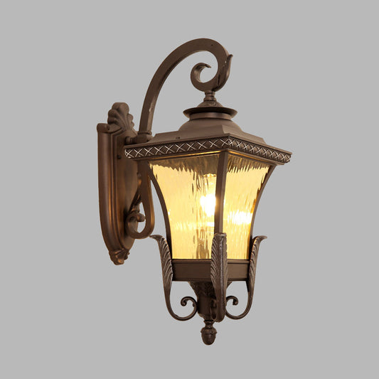 Frendorf | 1 Glühbirne Aluminium Wand-Sconces Land Dunkelkaffee Laterne Außenwandleuchte mit Wasser Glas Schirm