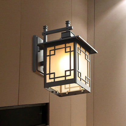 Frendorf | 1-Head Offene Unterseite Wandleuchte Landhaus Messing/Schwarz Finish Opal Mattglas Wandmontierte Lampe Einrichtung