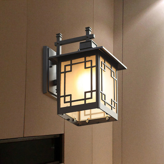 Frendorf | 1-Head Offene Unterseite Wandleuchte Landhaus Messing/Schwarz Finish Opal Mattglas Wandmontierte Lampe Einrichtung