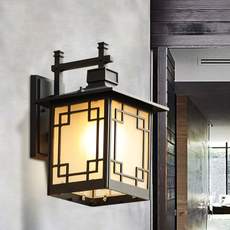 Frendorf | 1-Head Offene Unterseite Wandleuchte Landhaus Messing/Schwarz Finish Opal Mattglas Wandmontierte Lampe Einrichtung