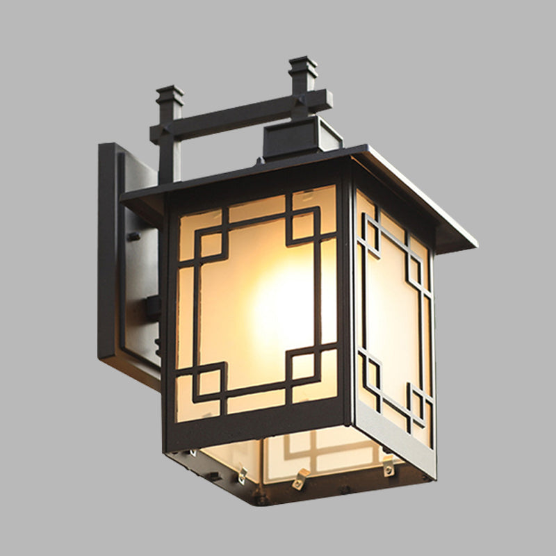 Frendorf | 1-Head Offene Unterseite Wandleuchte Landhaus Messing/Schwarz Finish Opal Mattglas Wandmontierte Lampe Einrichtung