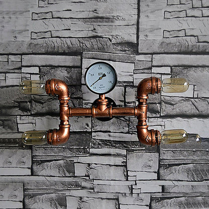Frendorf | Bare Bulb Eetkamer Wandlamp Sconces met Gauge Deco Rustieke Stijl IJzer 4 Lichten Koper Wandmontage Lamp