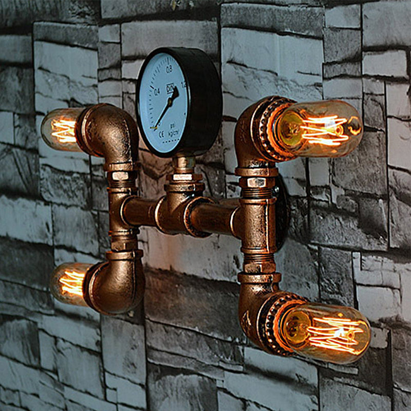 Frendorf | Bare Bulb Eetkamer Wandlamp Sconces met Gauge Deco Rustieke Stijl IJzer 4 Lichten Koper Wandmontage Lamp