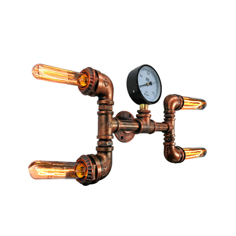 Frendorf | Bare Bulb Eetkamer Wandlamp Sconces met Gauge Deco Rustieke Stijl IJzer 4 Lichten Koper Wandmontage Lamp