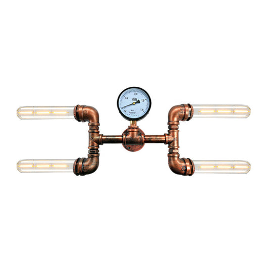 Frendorf | Bare Bulb Eetkamer Wandlamp Sconces met Gauge Deco Rustieke Stijl IJzer 4 Lichten Koper Wandmontage Lamp