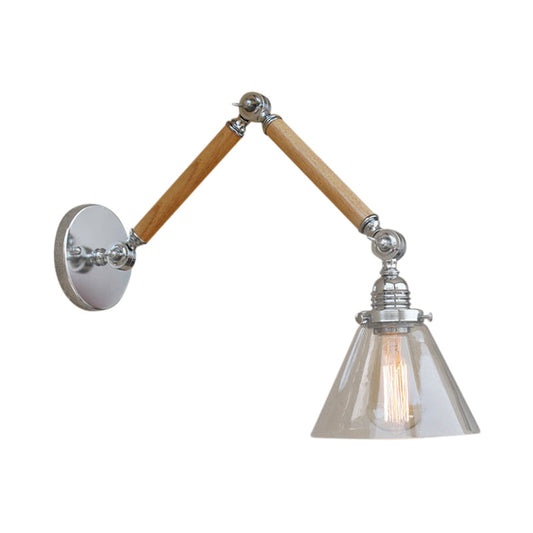 Frendorf | Cone Bedside Sconce Lichtarmatur Vintage Stil Klarglas 1 Licht Chrom Wandlampe, 8"+8"/6"+6"/8"+4" Holzarm