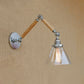 Frendorf | Cone Bedside Sconce Lichtarmatur Vintage Stil Klarglas 1 Licht Chrom Wandlampe, 8"+8"/6"+6"/8"+4" Holzarm