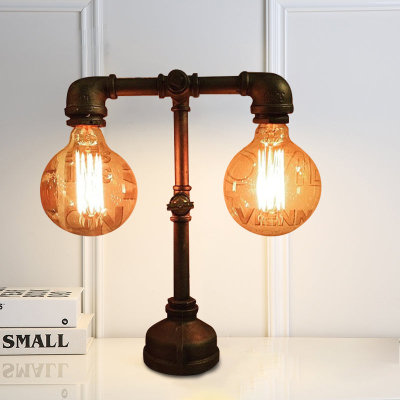 2 Lichter Tischlampe mit Wasserrohr Metall Industriell Stilvolles Restaurant Beleuchtung Fixture in Schwarz