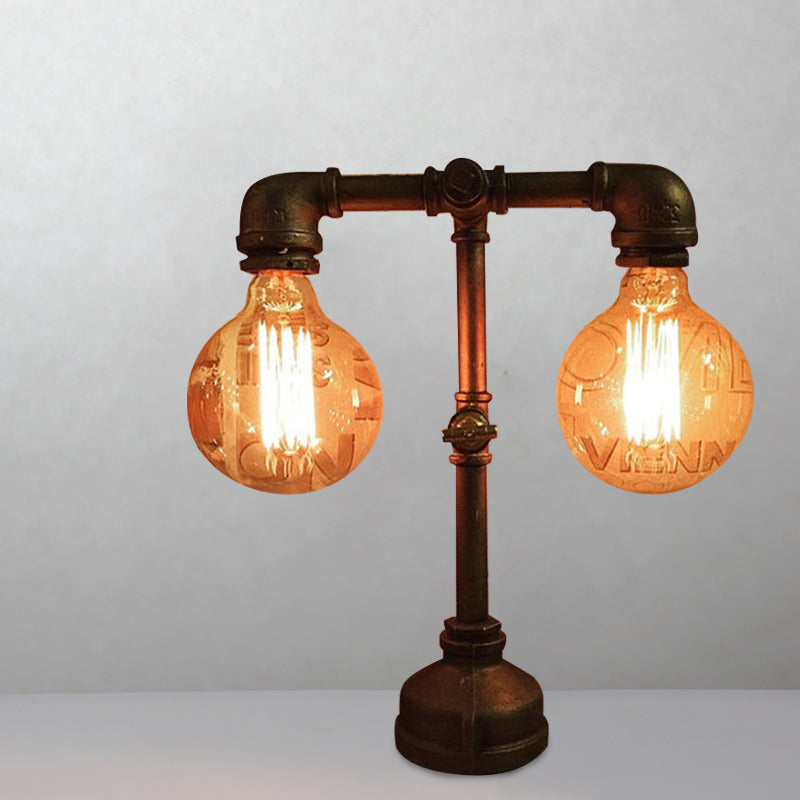 2 Lichter Tischlampe mit Wasserrohr Metall Industriell Stilvolles Restaurant Beleuchtung Fixture in Schwarz