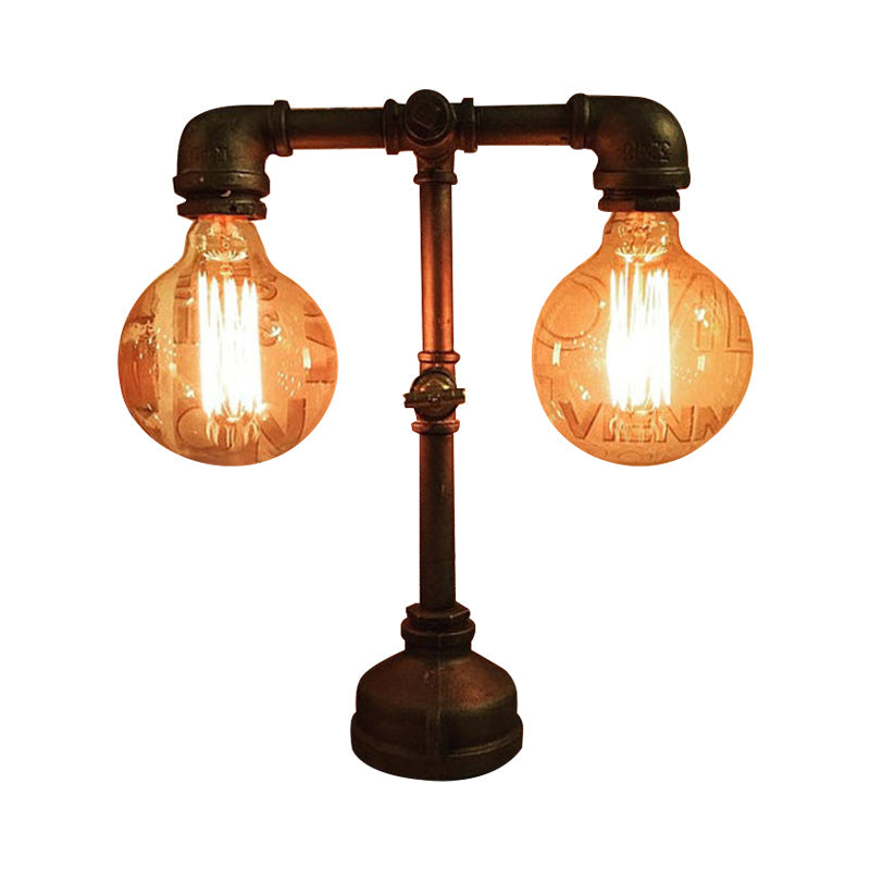 2 Lichter Tischlampe mit Wasserrohr Metall Industriell Stilvolles Restaurant Beleuchtung Fixture in Schwarz