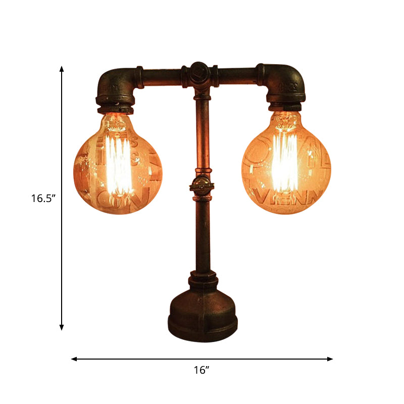 2 Lichter Tischlampe mit Wasserrohr Metall Industriell Stilvolles Restaurant Beleuchtung Fixture in Schwarz